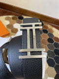 leather Hermes Black Textured Belt