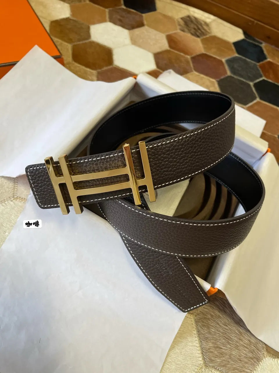 buckle Hermes Brown Leather Belt Gold