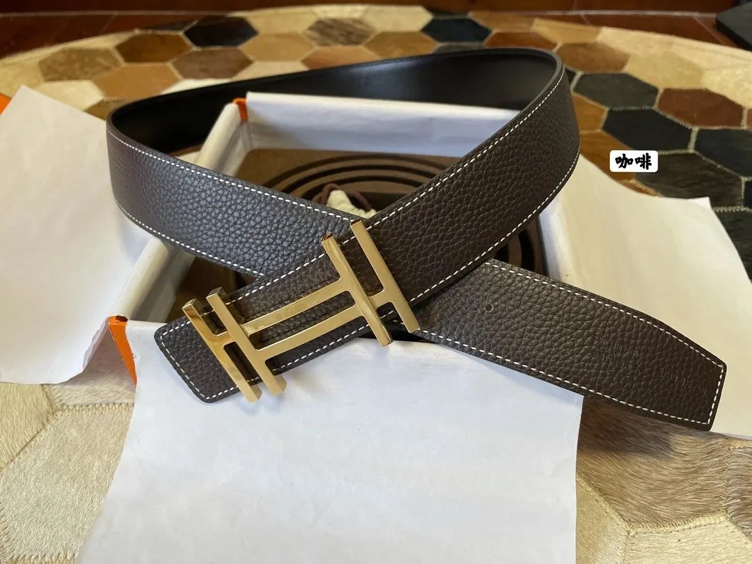 buckle Hermes Brown Leather Belt Gold - Hình 2