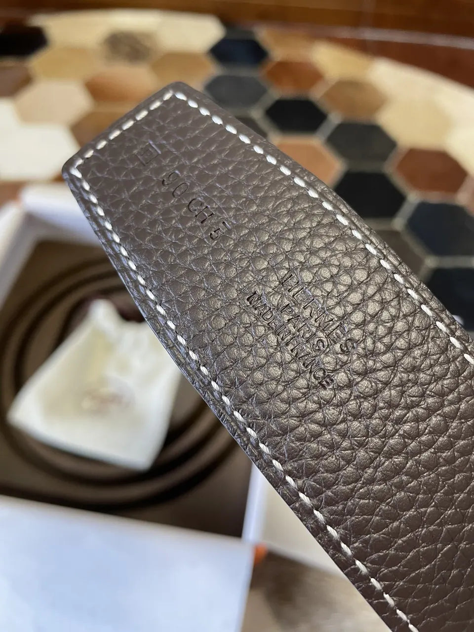 buckle Hermes Brown Leather Belt Gold - Hình 3