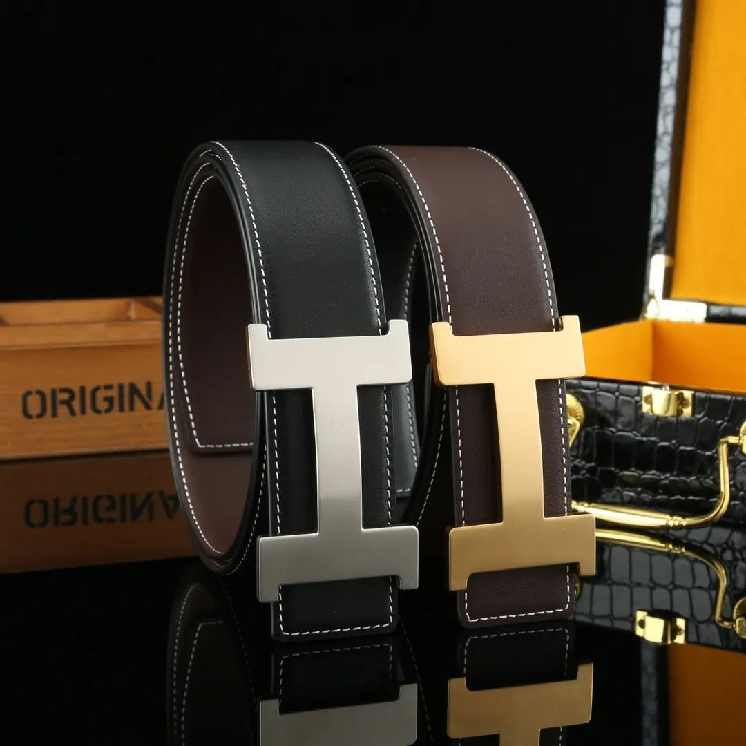 black Hermes Reversible Silver Buckle Belt