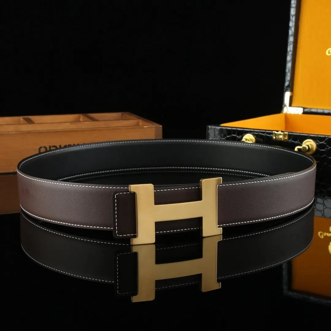 black Hermes Reversible Silver Buckle Belt - Hình 3