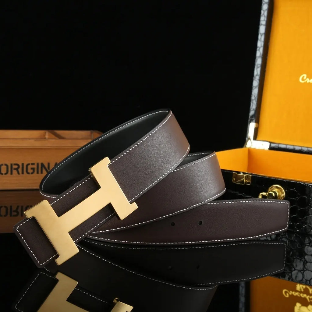 black Hermes Reversible Silver Buckle Belt - Hình 8