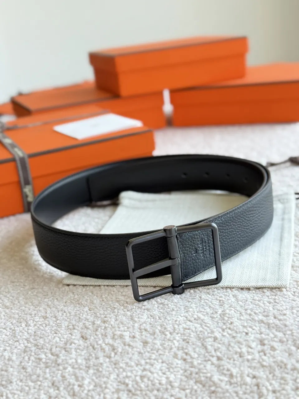 leather Hermes Matte Black Belt