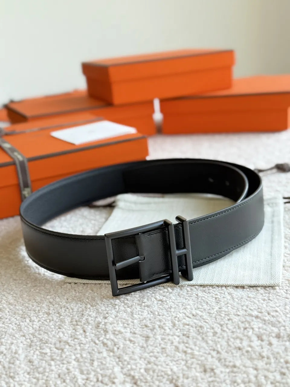 Hermes Matte Black Leather Belt buckle