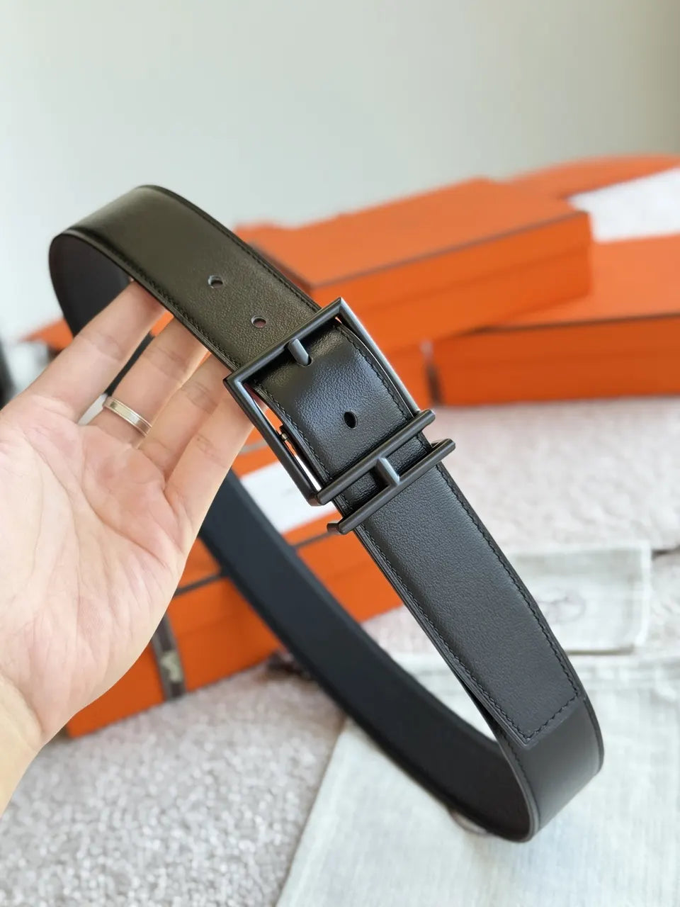 Hermes Matte Black Leather Belt buckle - Hình 2