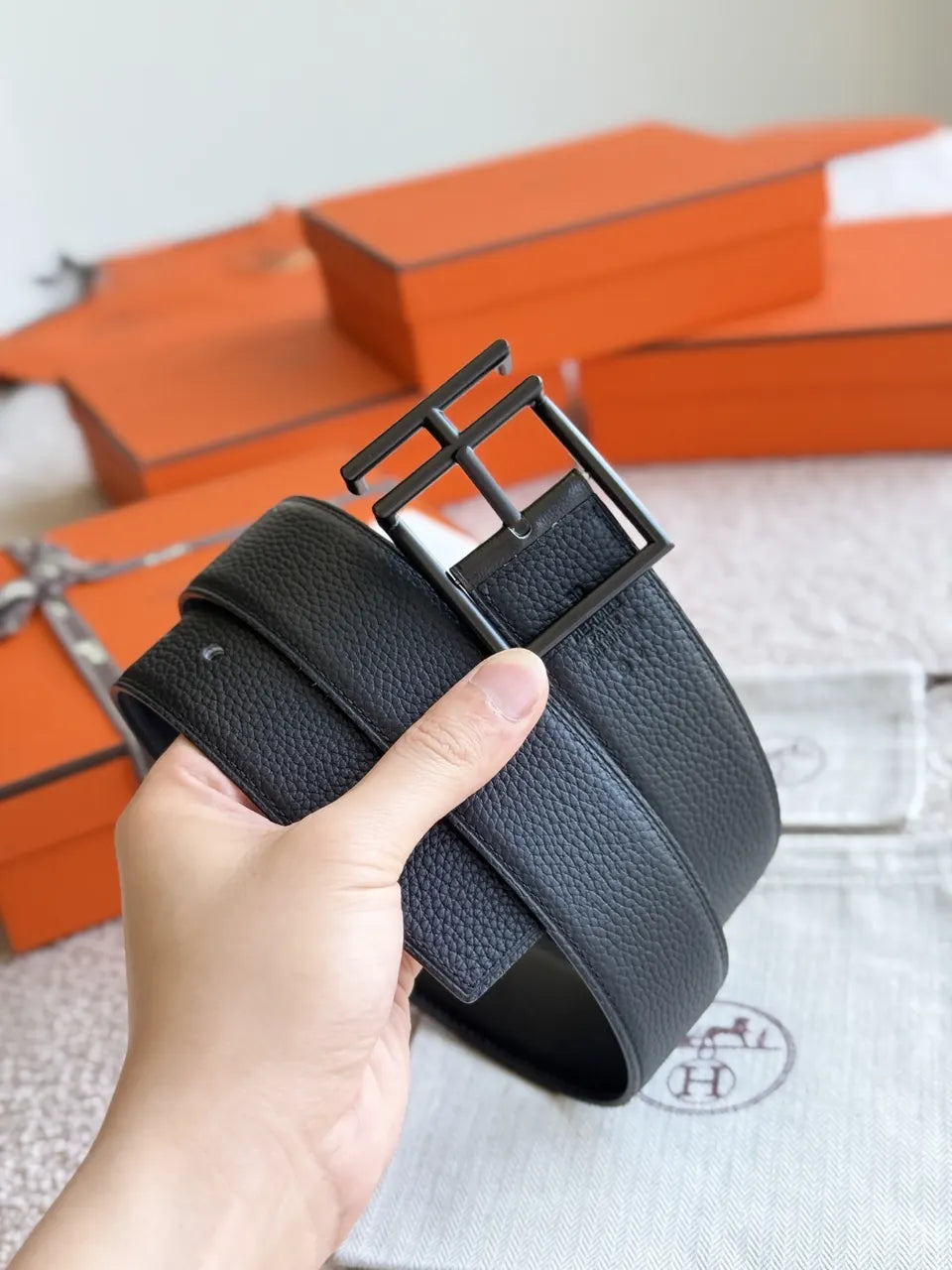 Hermes Matte Black Leather Belt buckle - Hình 3