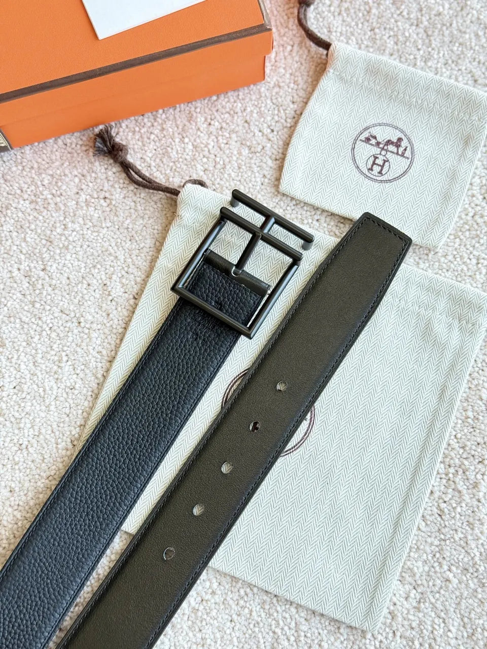 Hermes Matte Black Leather Belt buckle - Hình 5
