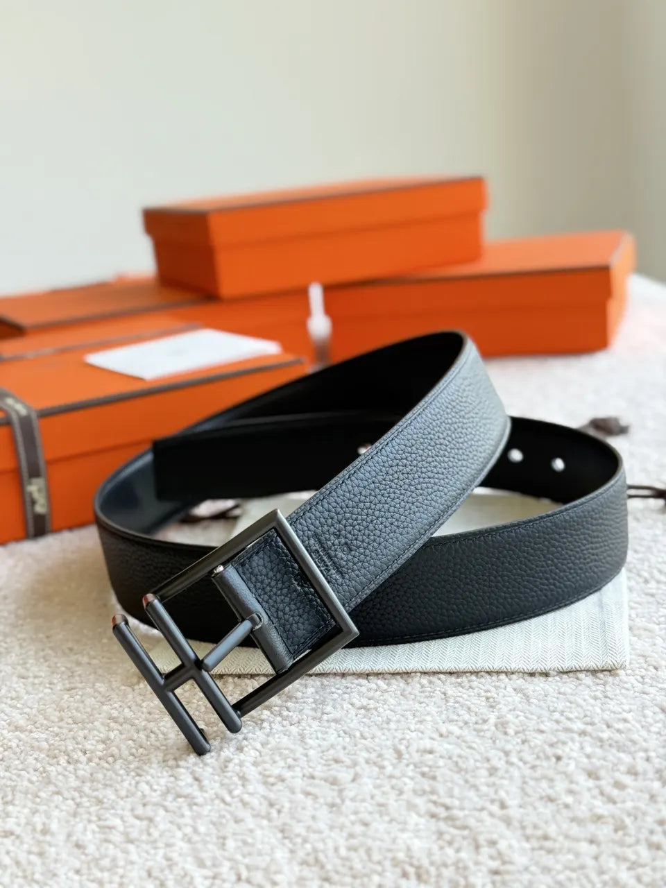 Hermes Matte Black Leather Belt buckle - Hình 6