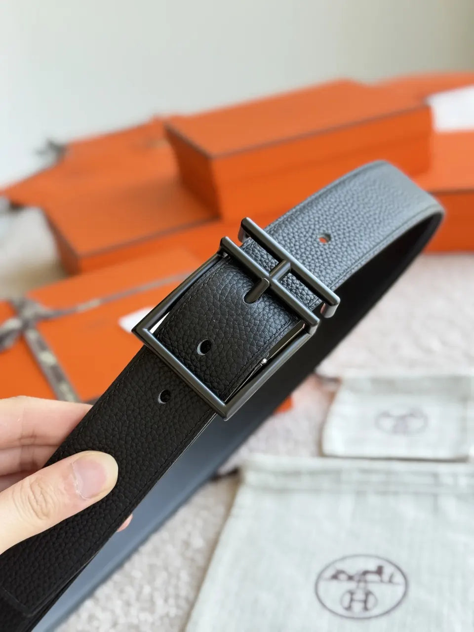 Hermes Matte Black Leather Belt buckle - Hình 7
