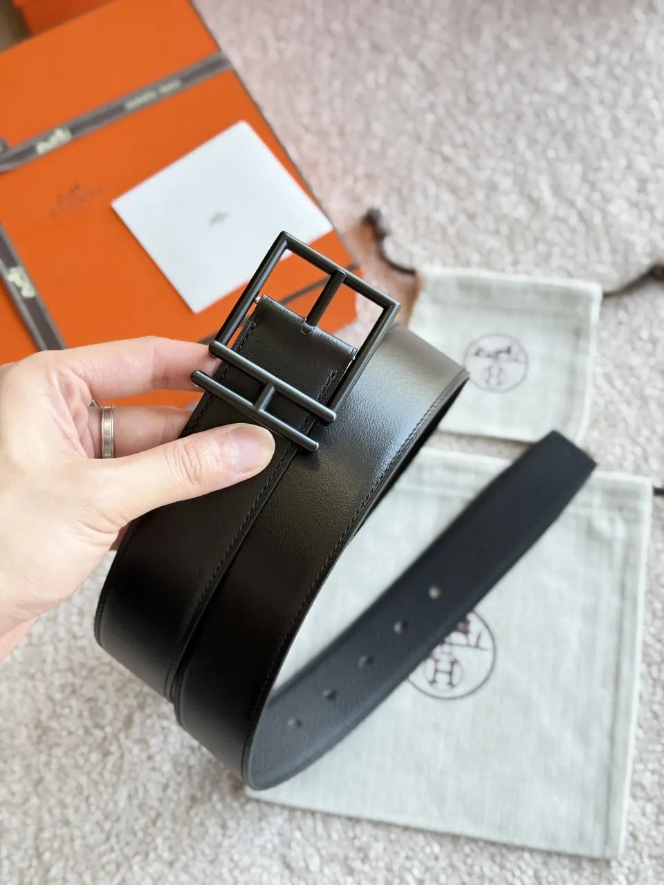 Hermes Matte Black Leather Belt buckle - Hình 8