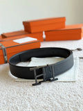 palladium Hermes Matte Black Leather Belt