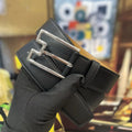 designer LV Black Leather Belt Silver Buckle