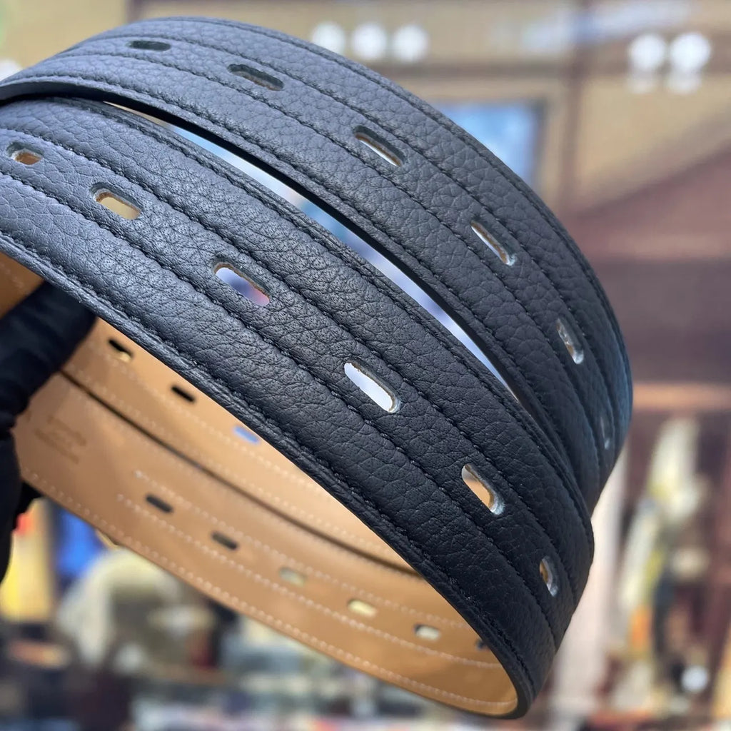 silver modern Hermes Black Grain Leather Belt - Hình 7