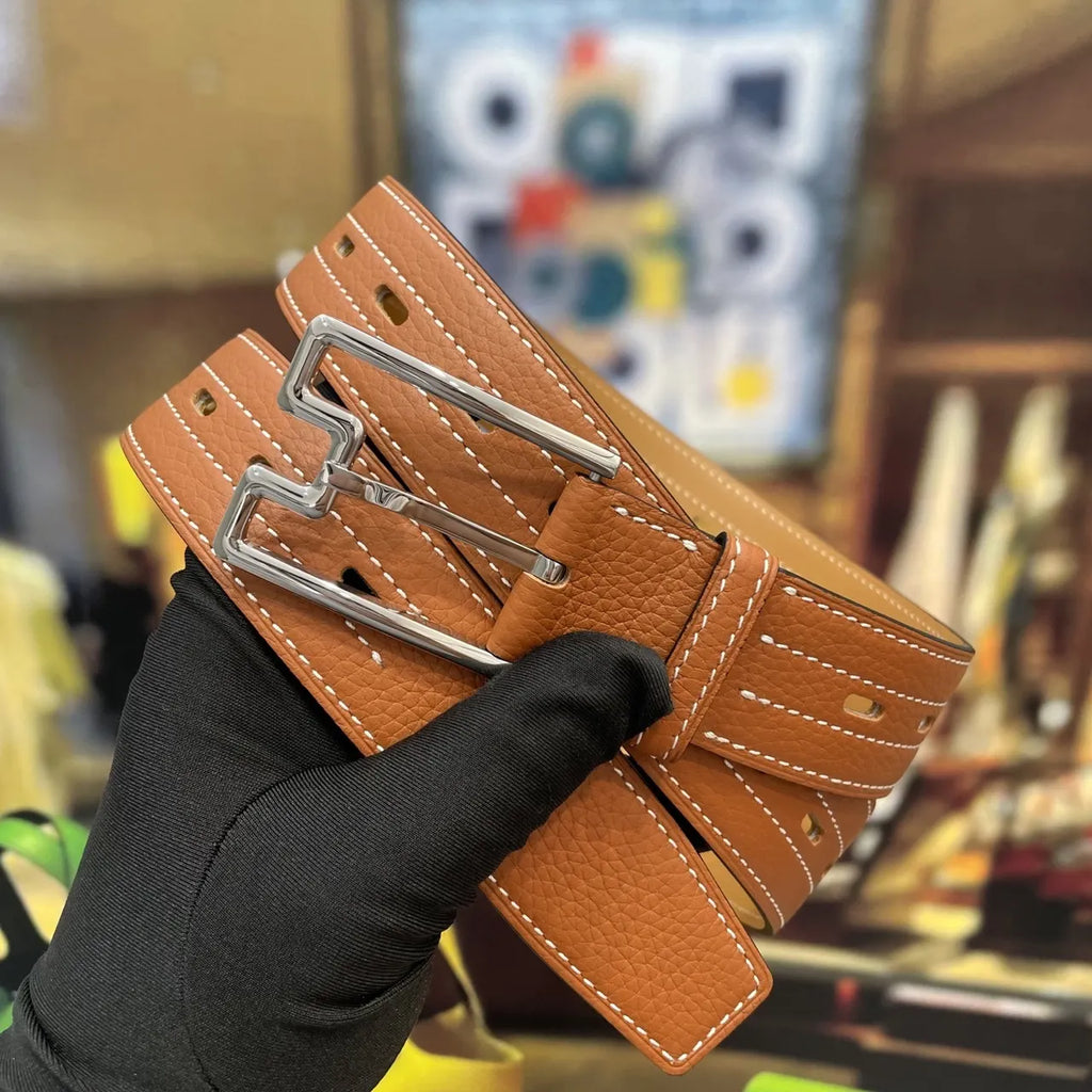 Hermes Tan Leather Belt silver