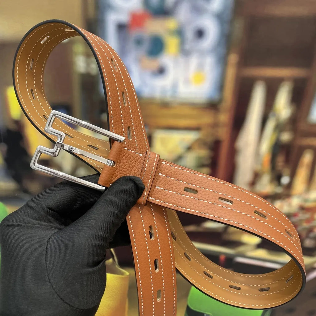 Hermes Tan Leather Belt silver - Hình 4