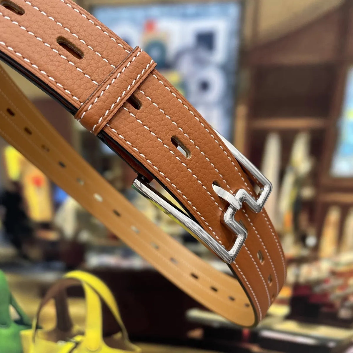 Hermes Tan Leather Belt silver - Hình 6