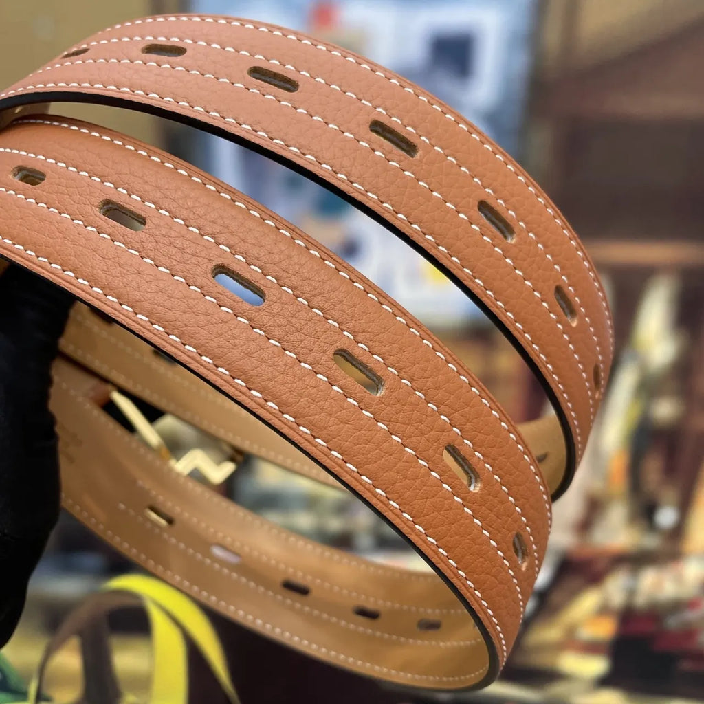 Hermes Tan Leather Belt silver - Hình 7