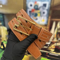 Hermes Tan Leather Double Buckle Belt
