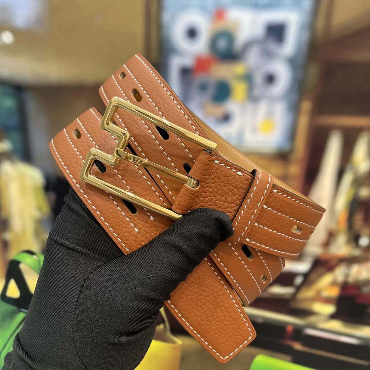Hermes Tan Leather Double Buckle Belt