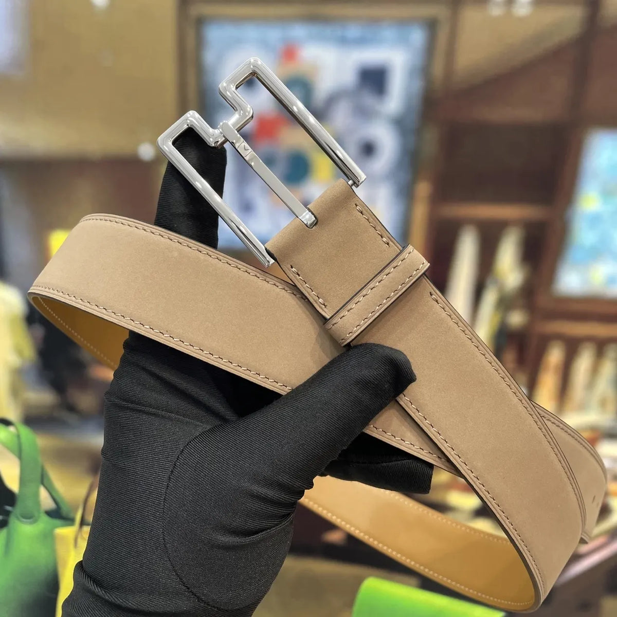 Hermes Beige Suede Belt - Hình 2