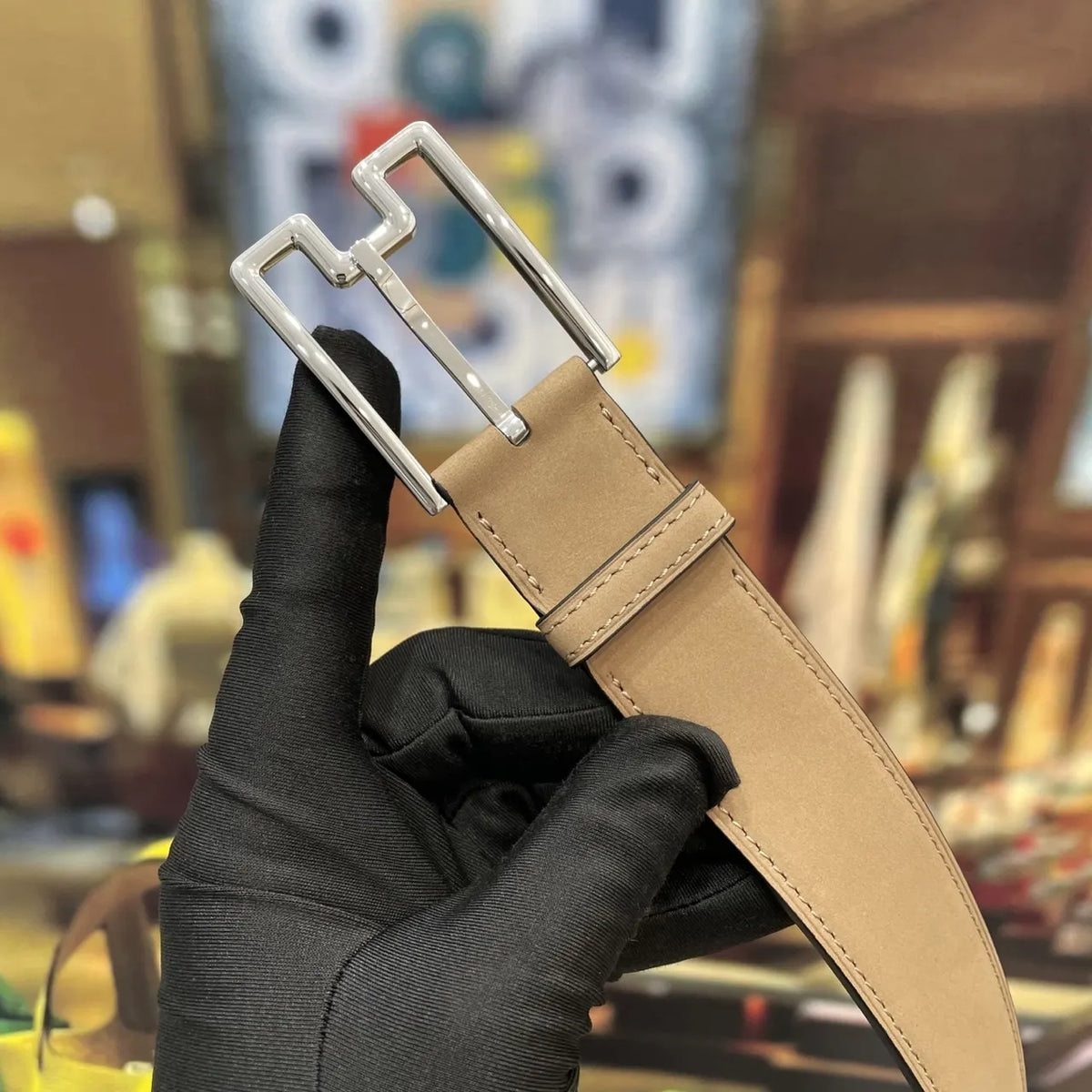 Hermes Beige Suede Belt - Hình 5