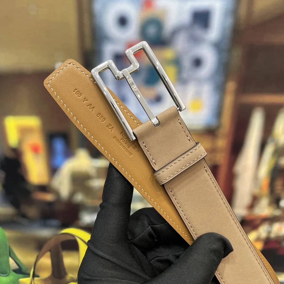 Hermes Beige Suede Belt - Hình 7