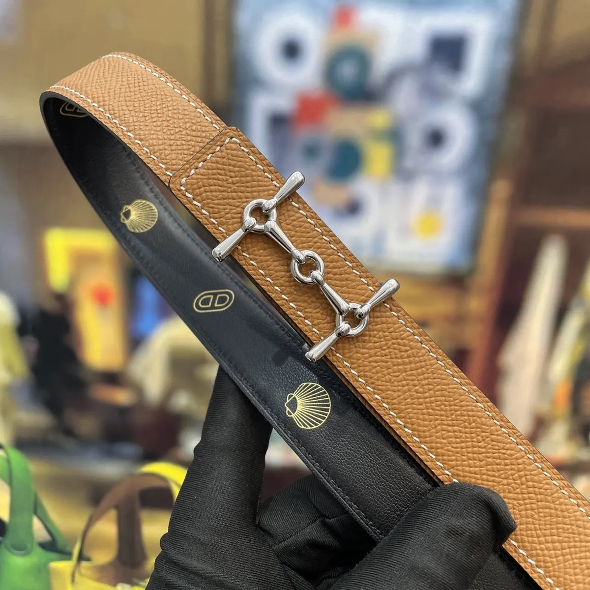 Hermes Gold Leather Bracelet - Hình 3