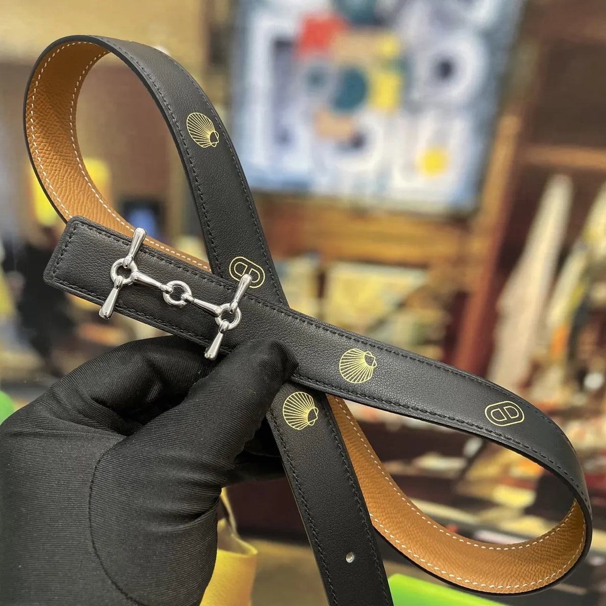 Hermes Gold Leather Bracelet - Hình 4