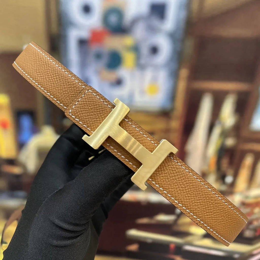 Hermes Gold Buckle Brown Leather Belt designer style