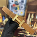 Hermes Gold Buckle Brown Leather Belt designer style