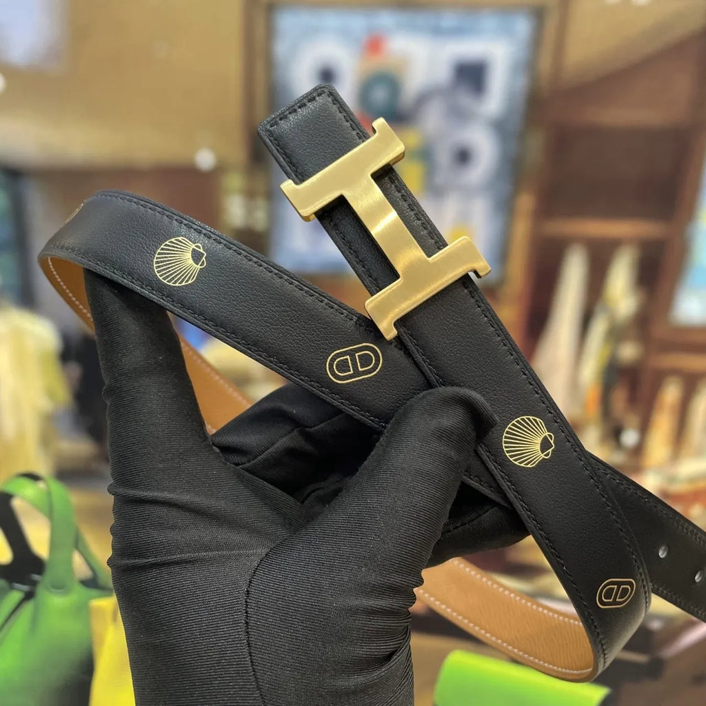 Hermes Gold Buckle Brown Leather Belt designer style - Hình 2