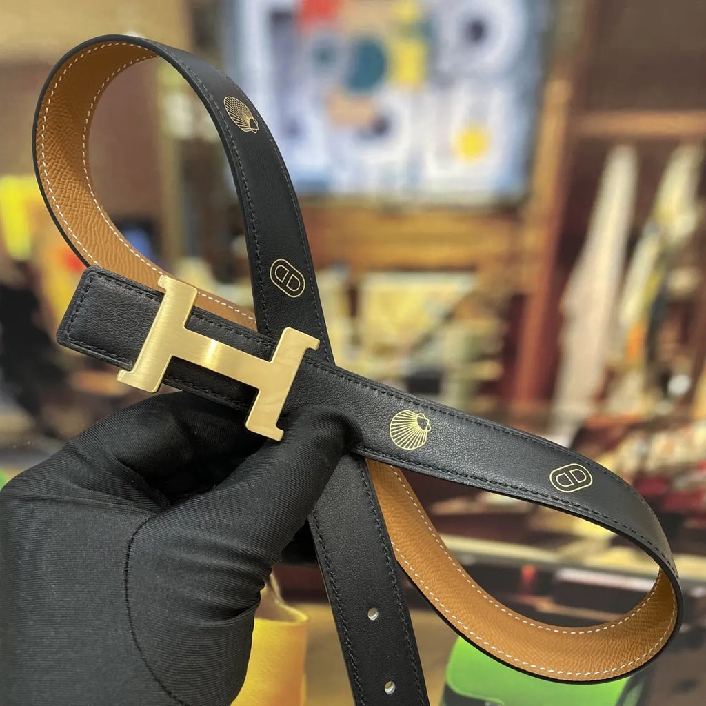 Hermes Gold Buckle Brown Leather Belt designer style - Hình 4