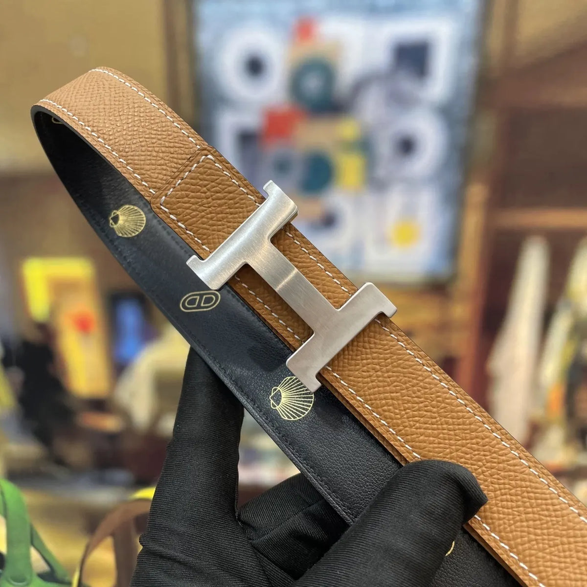 silver Hermes Gold Epsom Leather Belt - Hình 3