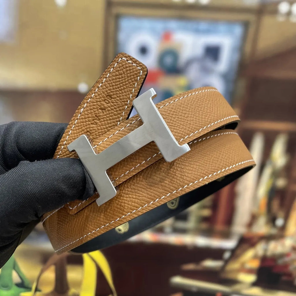 silver Hermes Gold Epsom Leather Belt - Hình 5