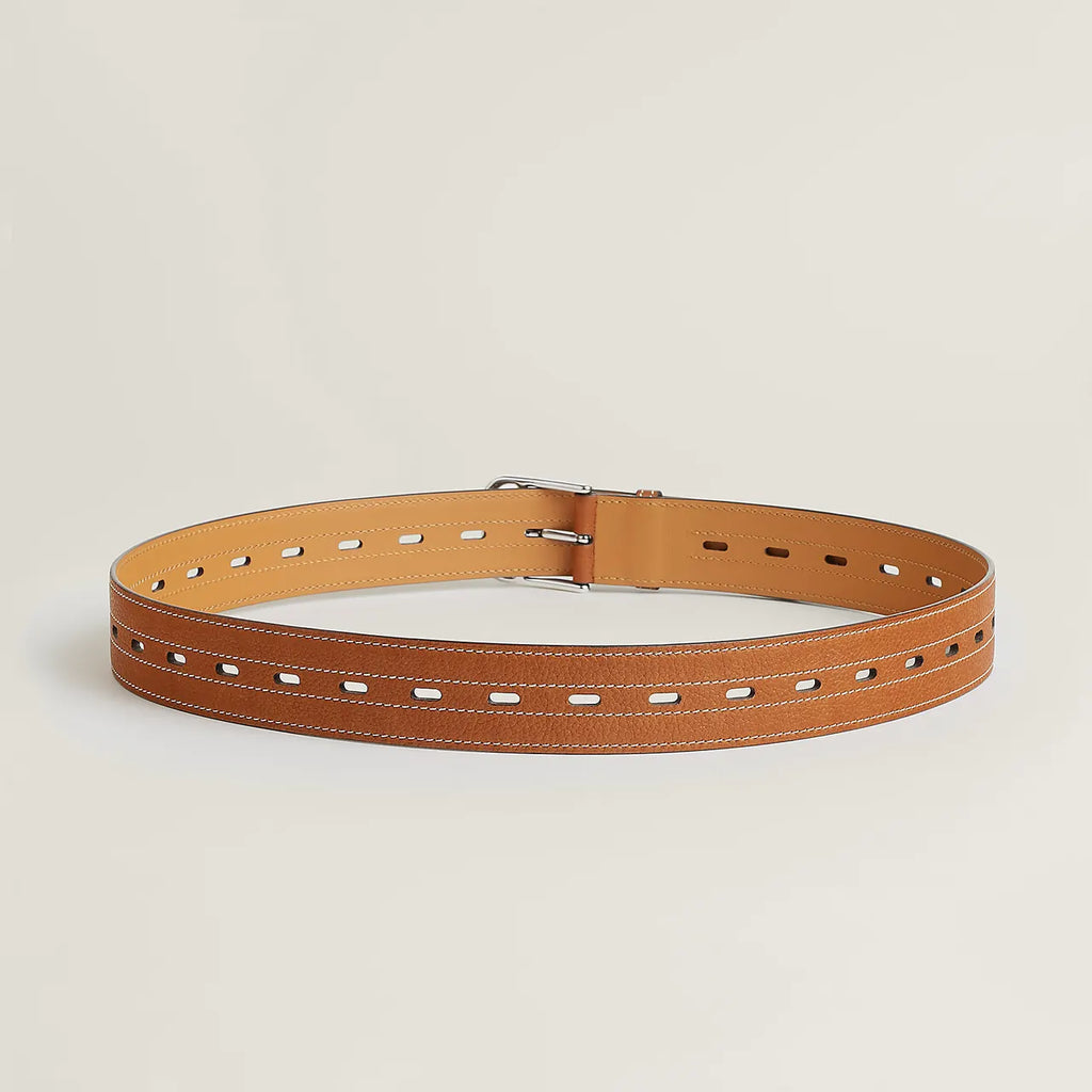 perforated Hermes Tan Leather Belt - Hình 2