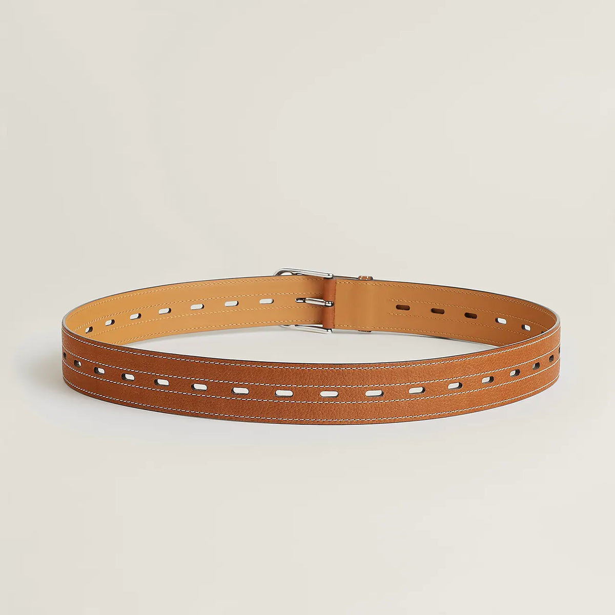perforated Hermes Tan Leather Belt - Hình 2