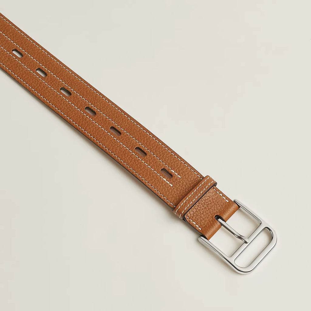 perforated Hermes Tan Leather Belt - Hình 3