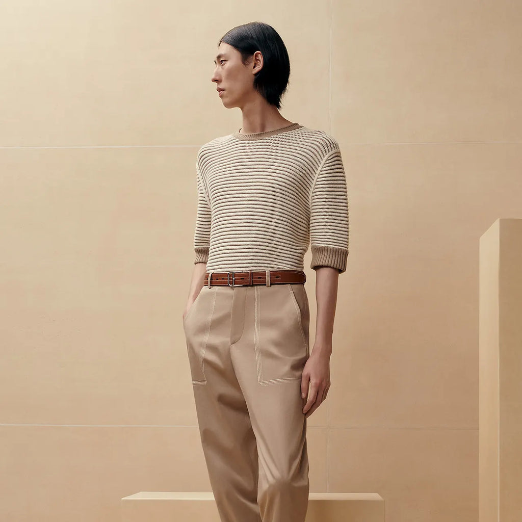 perforated Hermes Tan Leather Belt - Hình 4