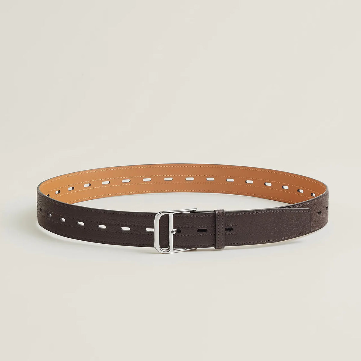 perforated Hermes Tan Leather Belt - Hình 5