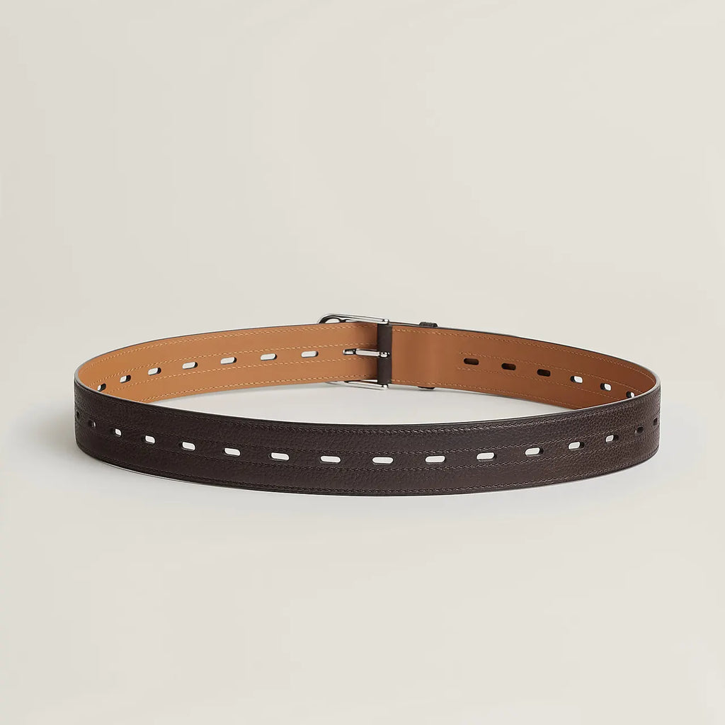 perforated Hermes Tan Leather Belt - Hình 6