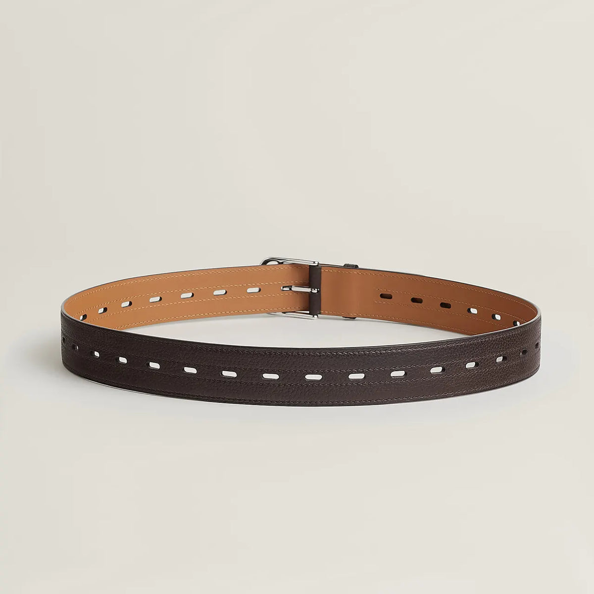 perforated Hermes Tan Leather Belt - Hình 6