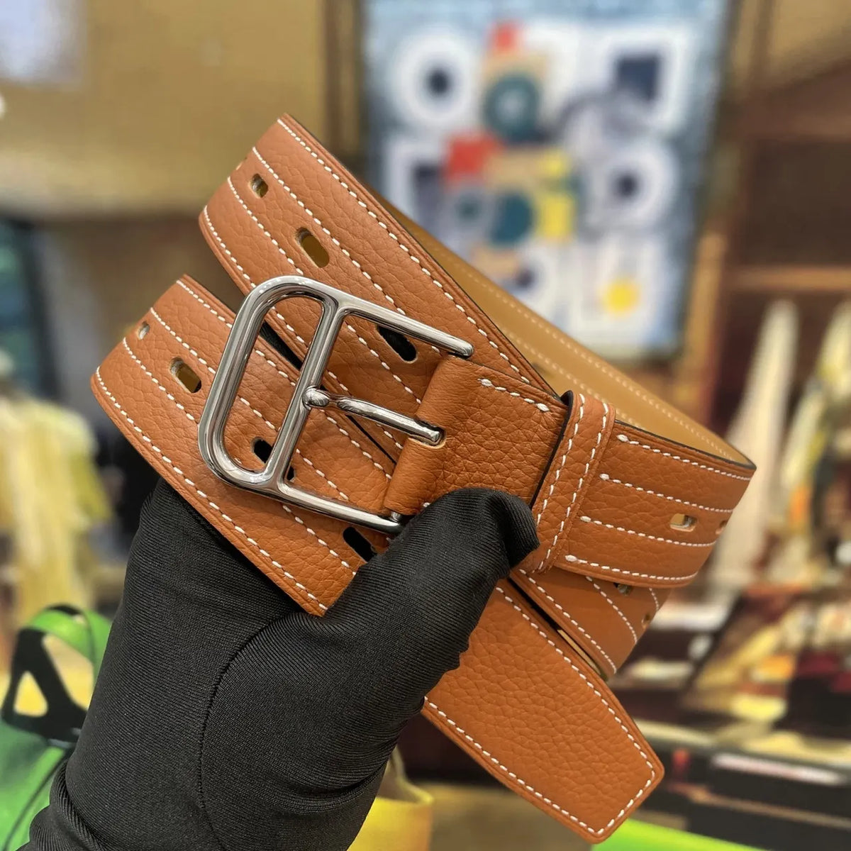Hermes Tan Leather Stitch Belt