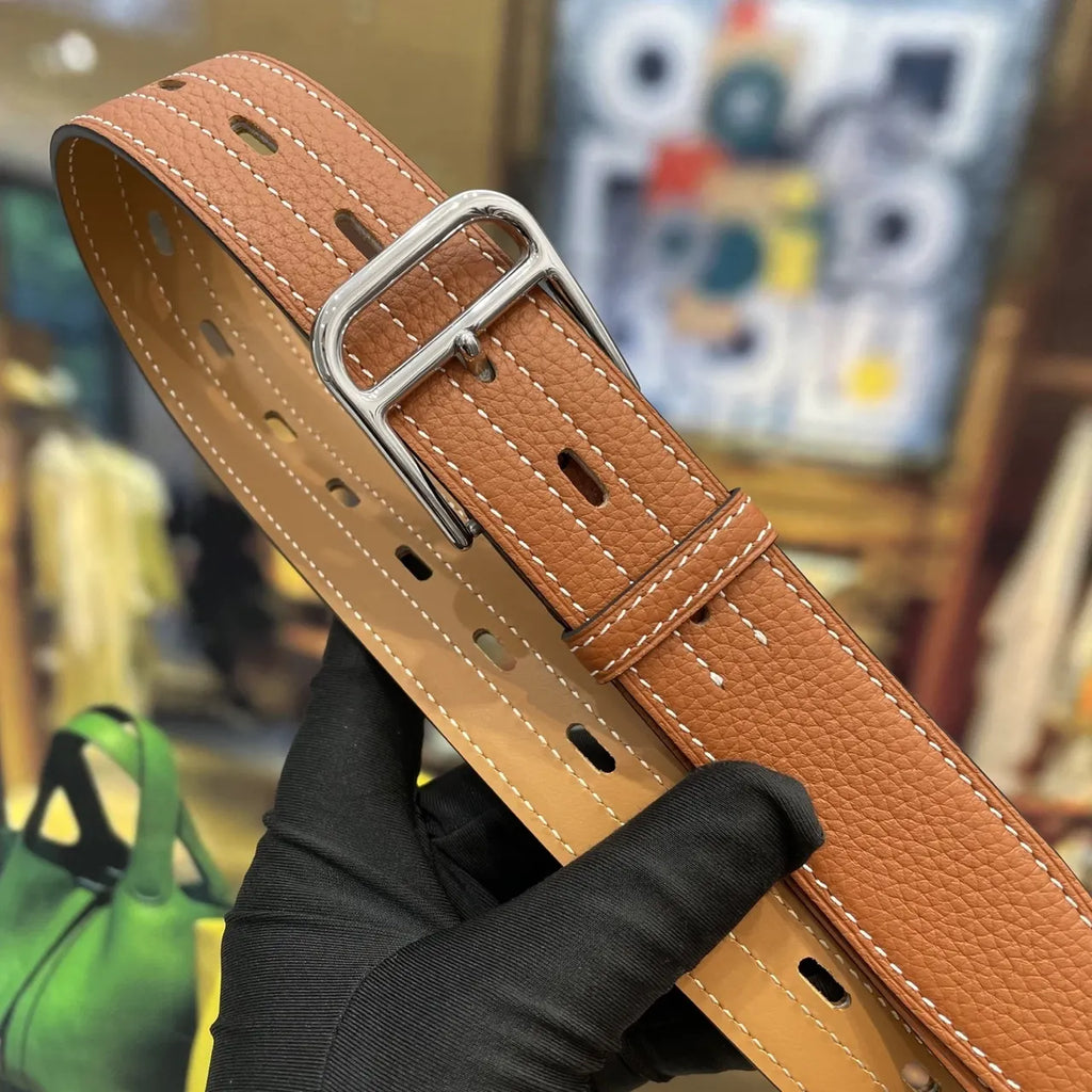 Hermes Tan Leather Stitch Belt - Hình 3