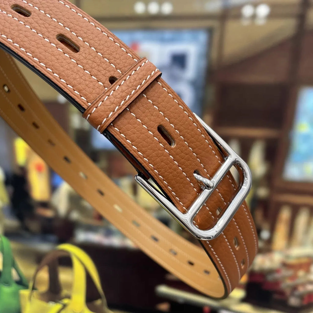 Hermes Tan Leather Stitch Belt - Hình 7