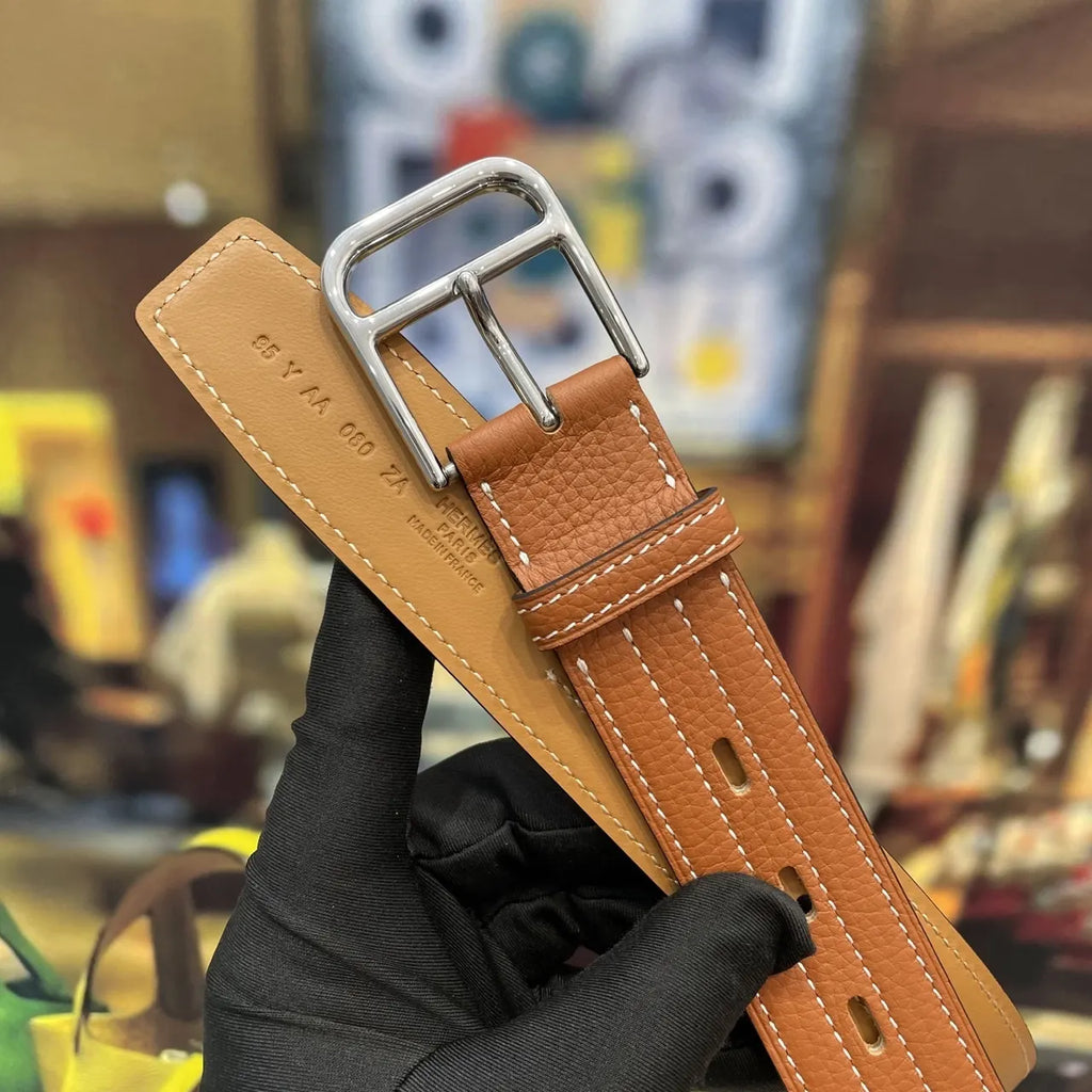 Hermes Tan Leather Stitch Belt - Hình 8