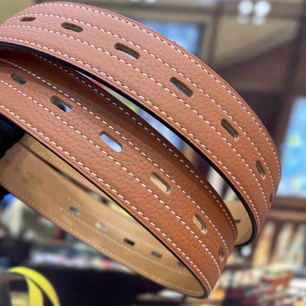 designer style Hermes Gold Buckle Tan Leather Belt - Hình 6