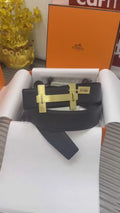 Hermes Black Leather Belt Gold Buckle