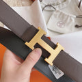 gold buckle Hermes Brown Leather Belt