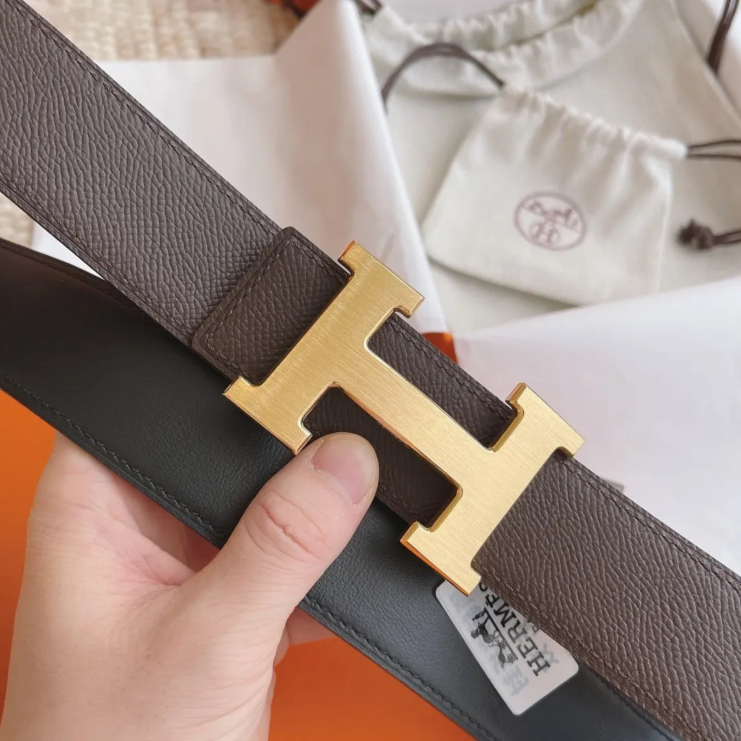 gold buckle Hermes Brown Leather Belt